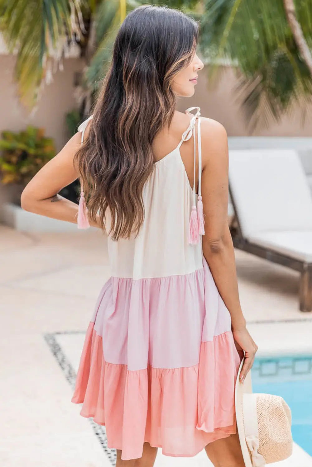 Pink Color Block Tassel Dress