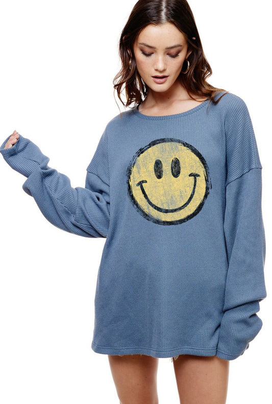 Waffle Knit Smiley Long Sleeve Shirt