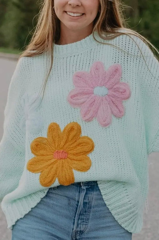 Mint Floral Stitched Sweater