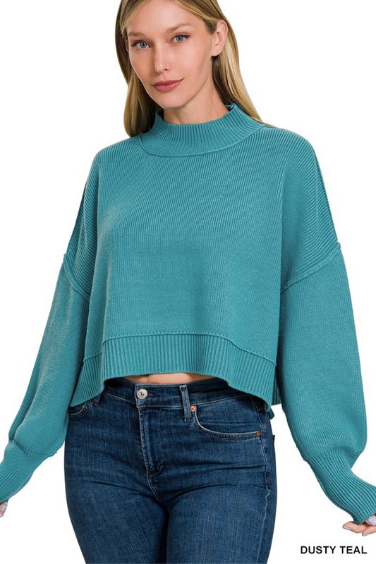 Side Slit Oversized Cropped Sweater