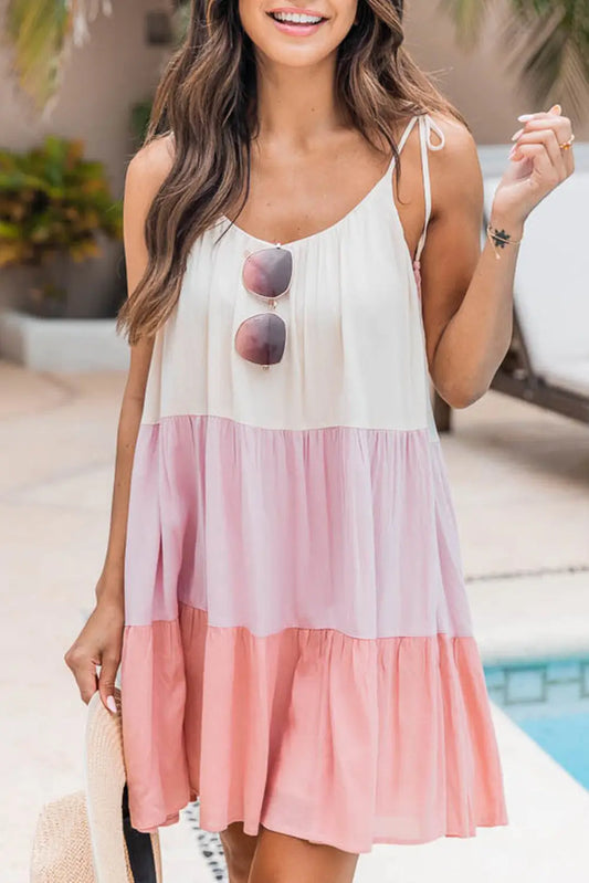 Pink Color Block Tassel Dress