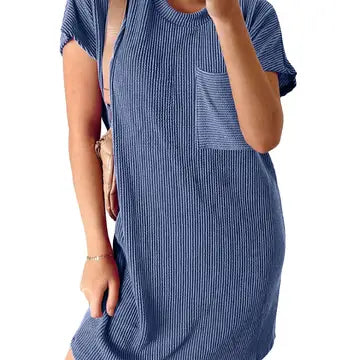 Corded T-Shirt Dress With Pockets