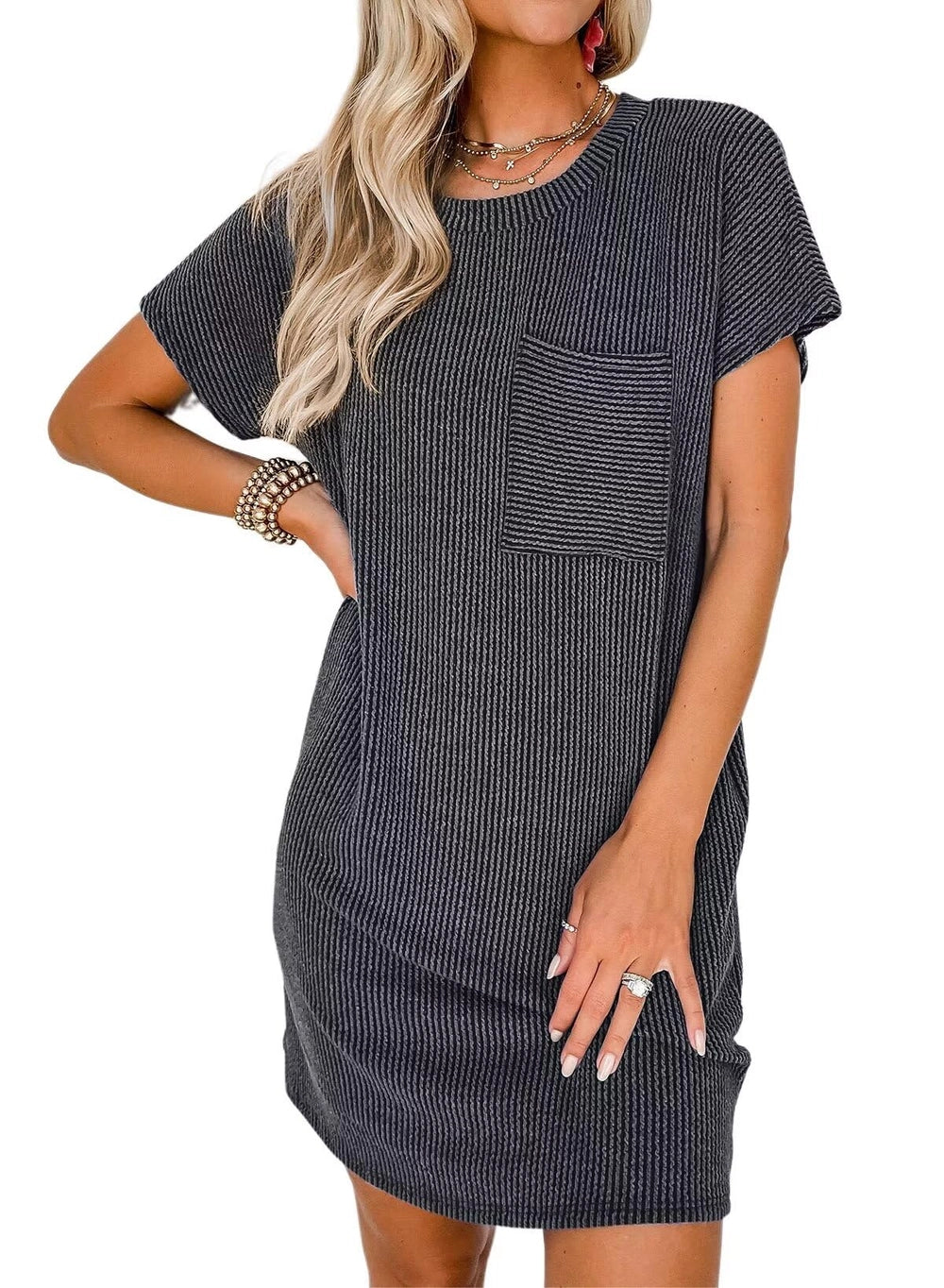 Corded T-Shirt Dress With Pockets