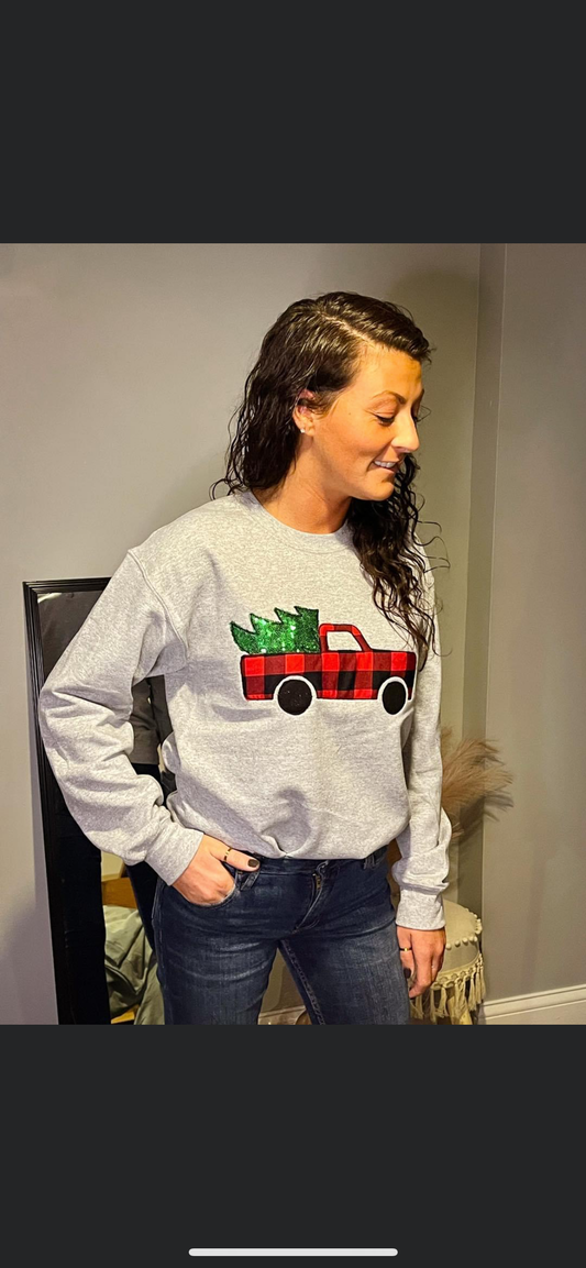 Buffalo Plaid Truck Embroidered Sweatshirt